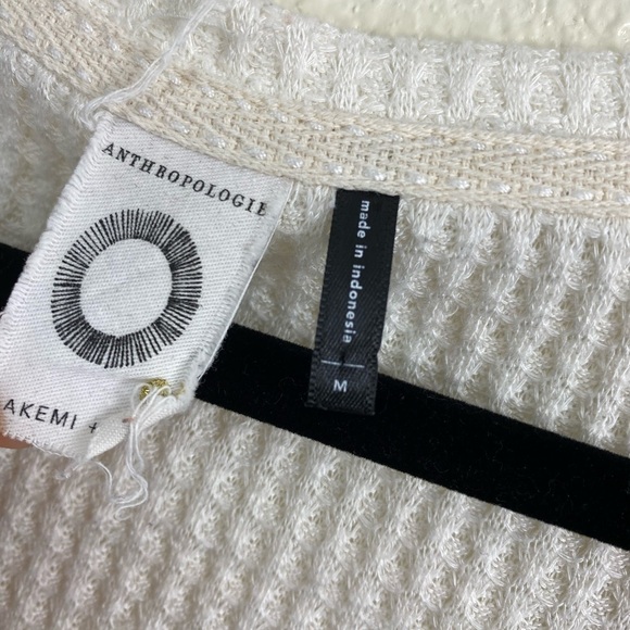Anthropologie Akemi + Kin Thermal waffle knit Ivory Long Sleeve Sweater Medium - Picture 4 of 12